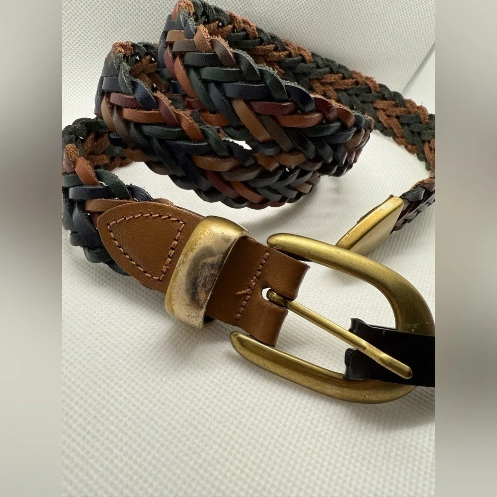NWT Capezio Genuine Leather Braided Belt Brown Black Brass Buckle Made in Argent